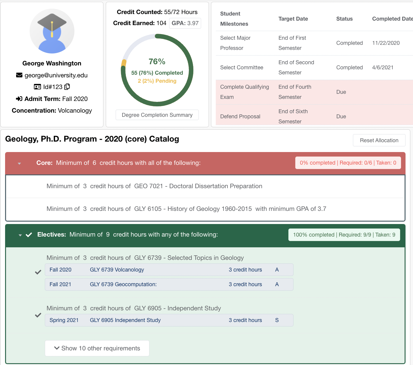 Student Audit progress tracking